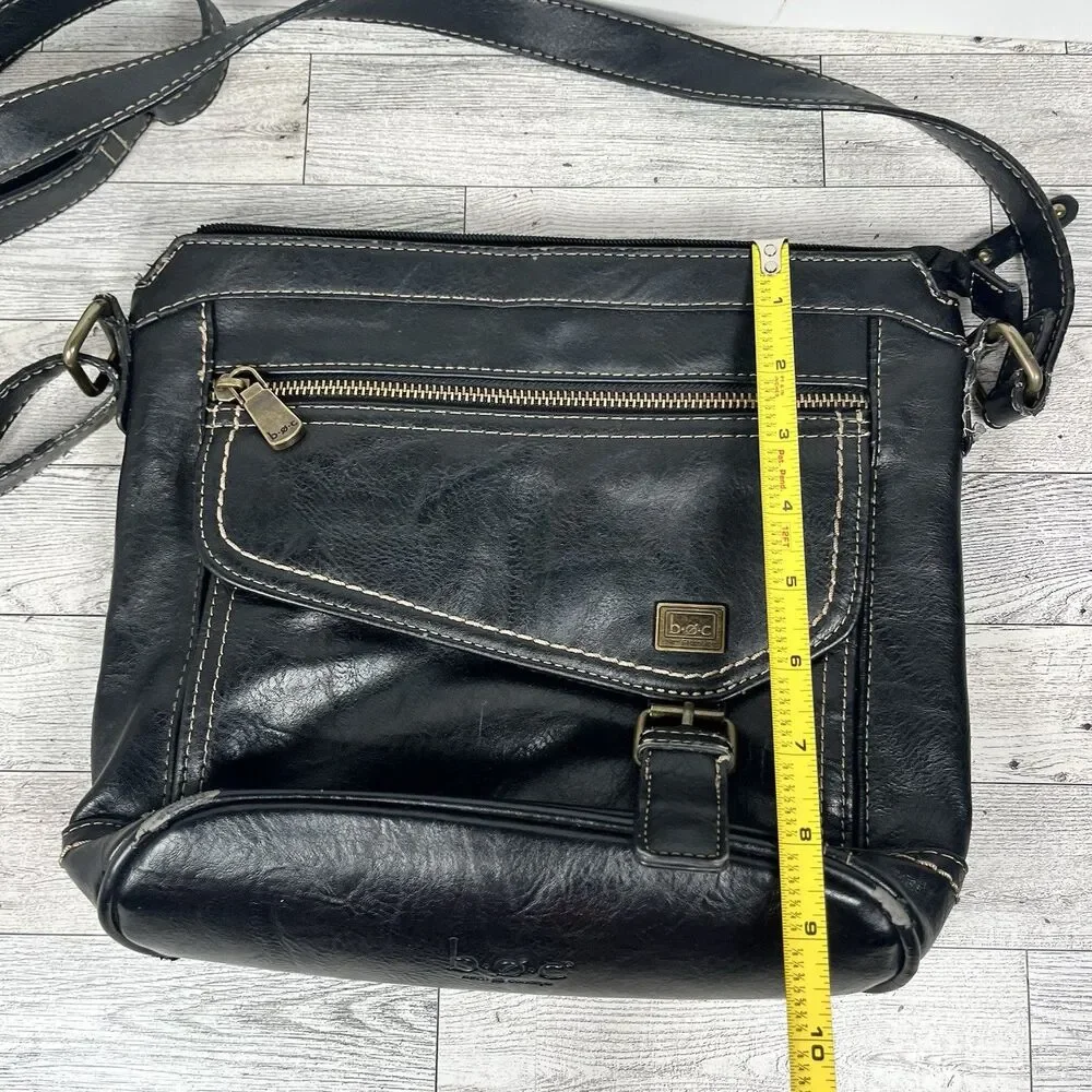 BOC Born Black Faux Leather Crossbody Bag Shoulder Purse Zipper Snap Pockets
